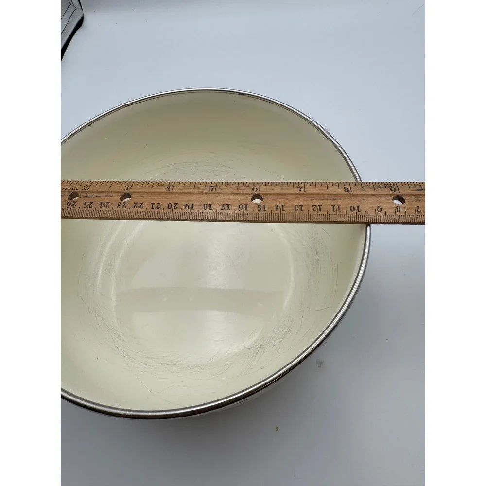 Vintage Cornucopia Enamel Nesting Mixing Bowls Set of 2 Fruit Pattern Cream 8.5